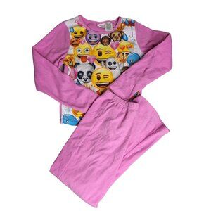 Emoji Pajama Smiley Face Monkey Pink Girls Size 14 16 Night‎ Clothes Set Warm
